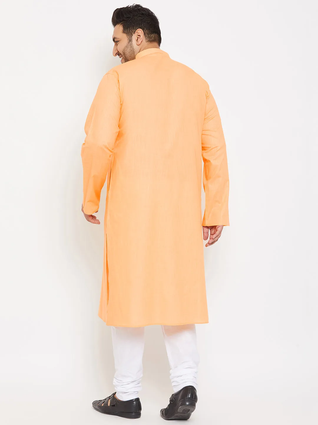 VASTRAMAY Men's Plus Size Peach Cotton Kurta And Pyjama Set