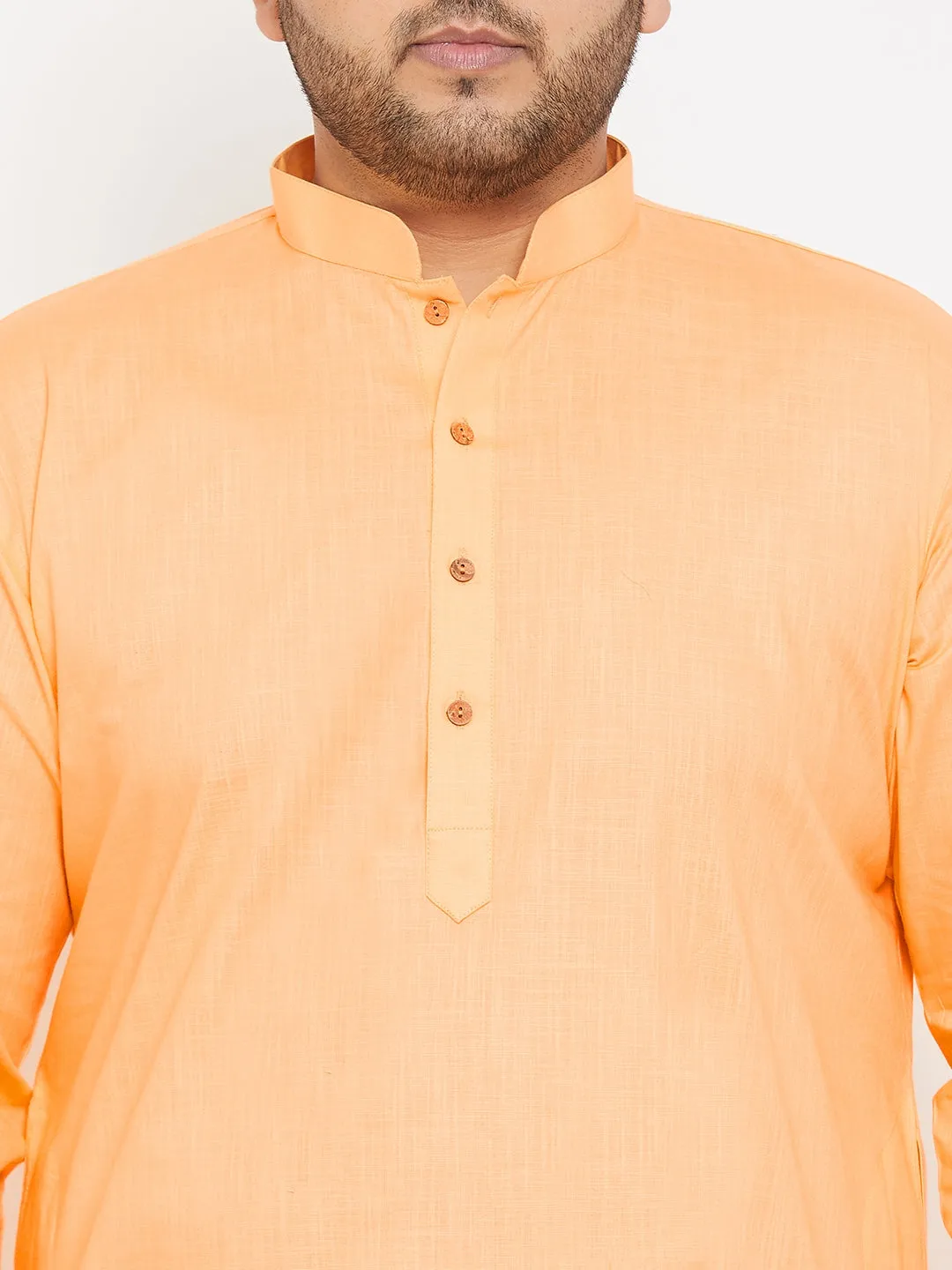 VASTRAMAY Men's Plus Size Peach Cotton Kurta And Pyjama Set