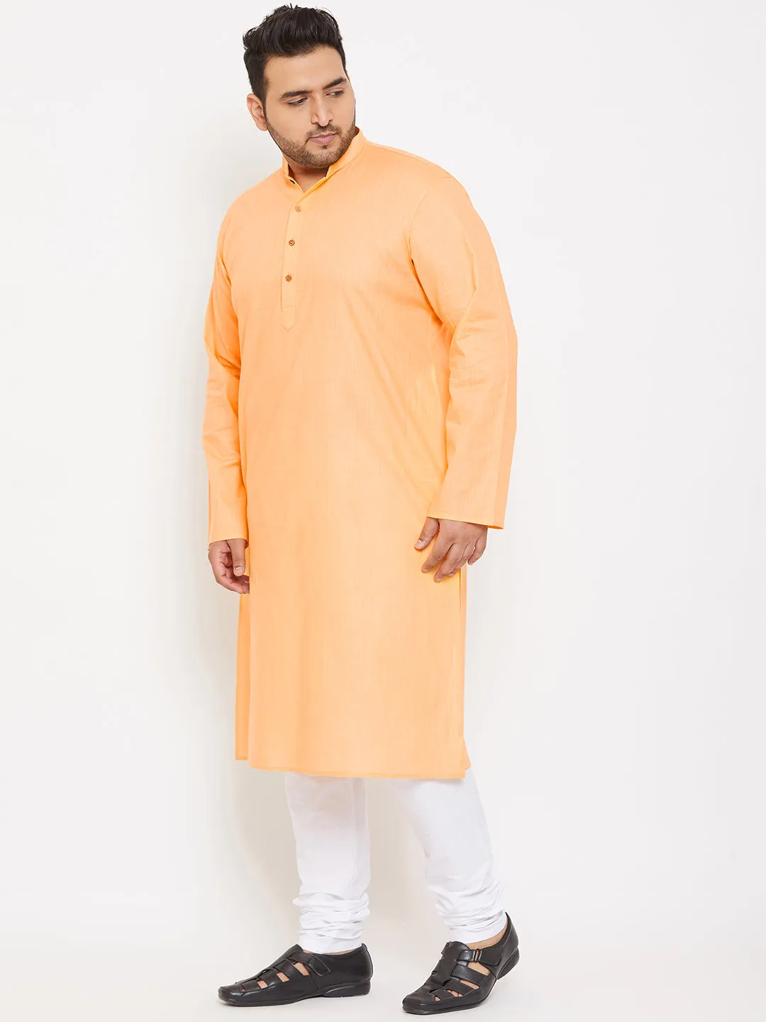 VASTRAMAY Men's Plus Size Peach Cotton Kurta And Pyjama Set
