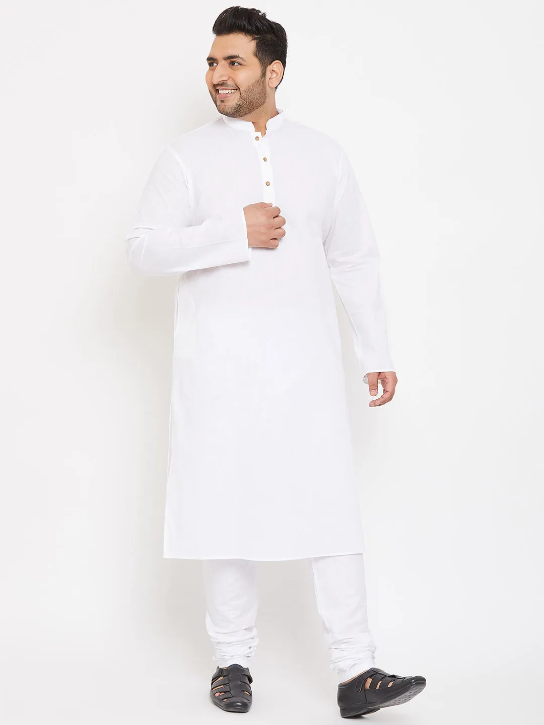 VASTRAMAY Men's Plus Size White Cotton Kurta And Pyjama Set