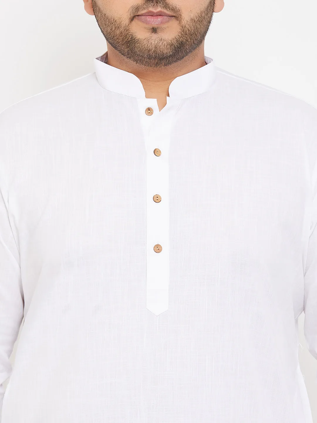 VASTRAMAY Men's Plus Size White Cotton Kurta And Pyjama Set