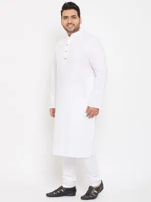 VASTRAMAY Men's Plus Size White Cotton Kurta And Pyjama Set