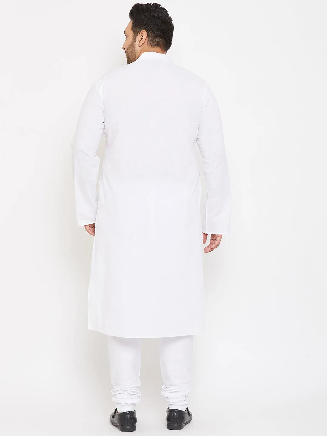 VASTRAMAY Men's Plus Size White Cotton Kurta And Pyjama Set