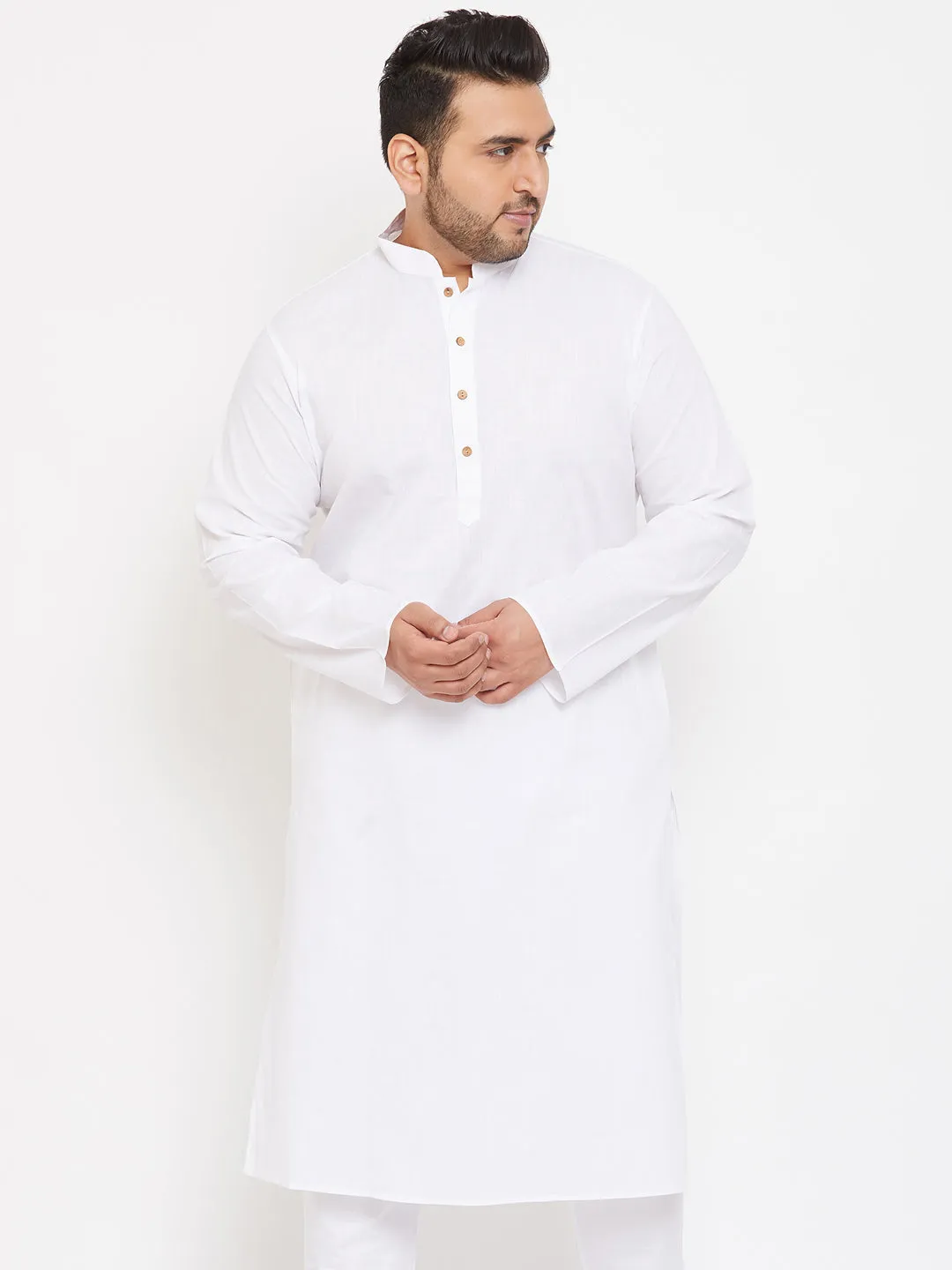 VASTRAMAY Men's Plus Size White Cotton Kurta