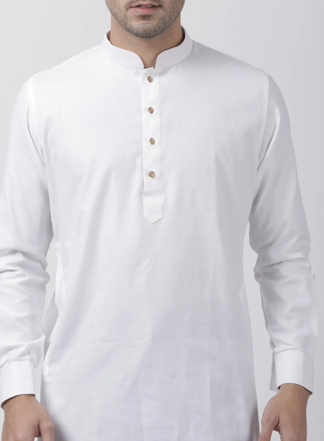 VASTRAMAY Men's White Cotton Linen Blend Kurta