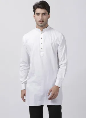 VASTRAMAY Men's White Cotton Linen Blend Kurta