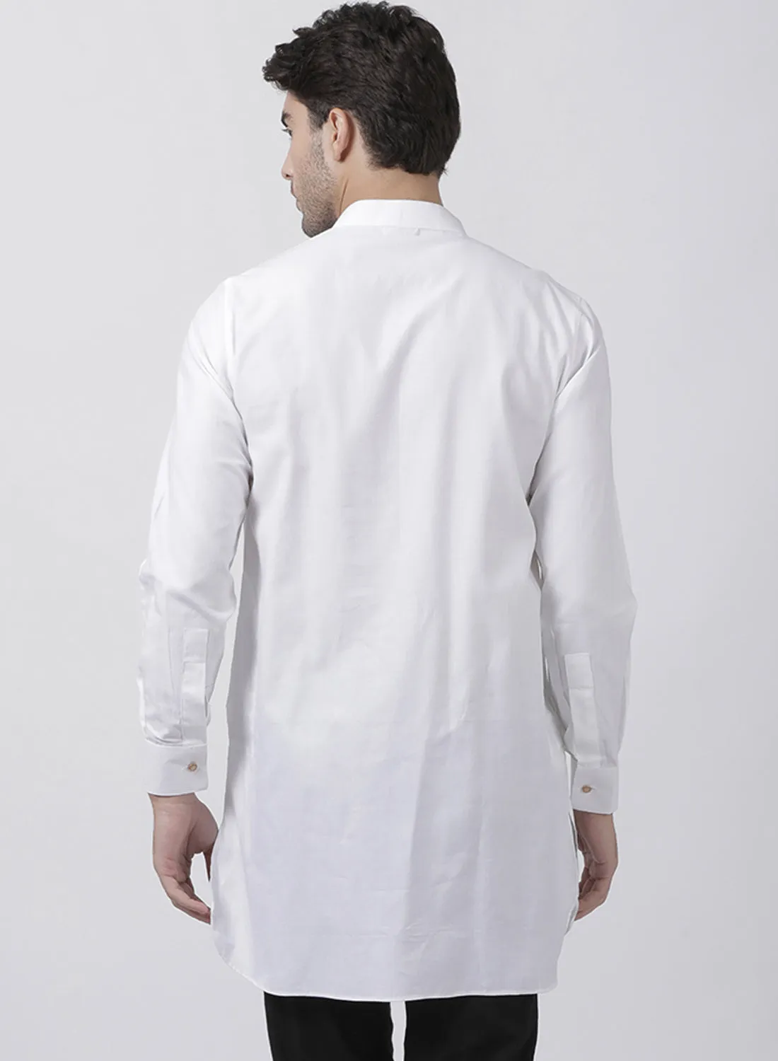 VASTRAMAY Men's White Cotton Linen Blend Kurta