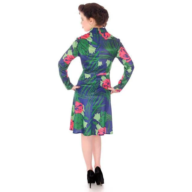 Vintage Dress A Line Dress Emilio Borghese Polyester Blues 1970s Medium