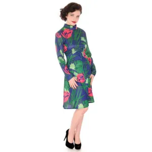 Vintage Dress A Line Dress Emilio Borghese Polyester Blues 1970s Medium