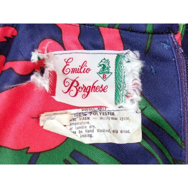 Vintage Dress A Line Dress Emilio Borghese Polyester Blues 1970s Medium