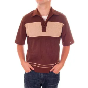 Vintage Mens Brown Two Tone Poly Shirt Rat Pack 1970s  M
