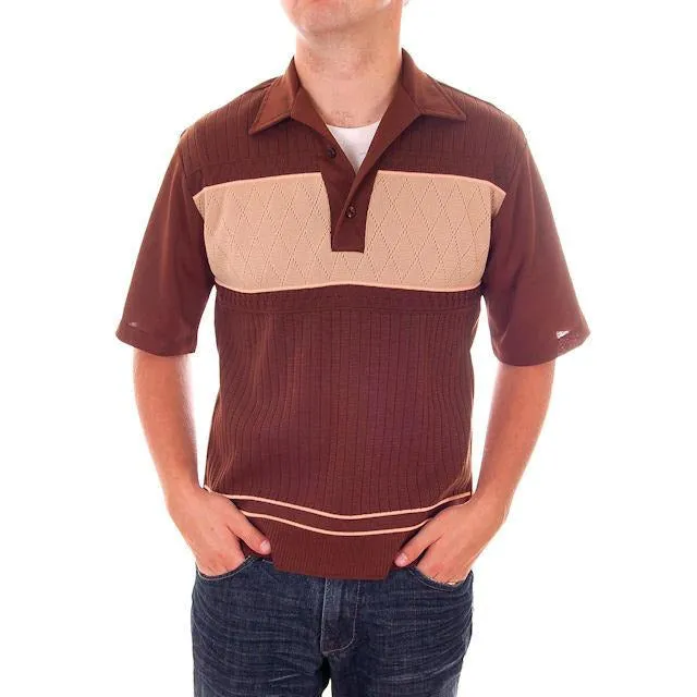 Vintage Mens Brown Two Tone Poly Shirt Rat Pack 1970s  M