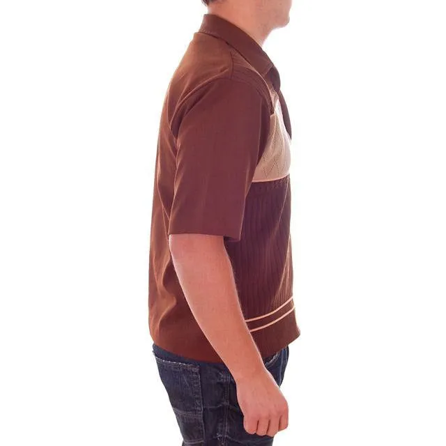 Vintage Mens Brown Two Tone Poly Shirt Rat Pack 1970s  M