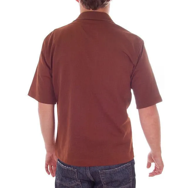 Vintage Mens Brown Two Tone Poly Shirt Rat Pack 1970s  M