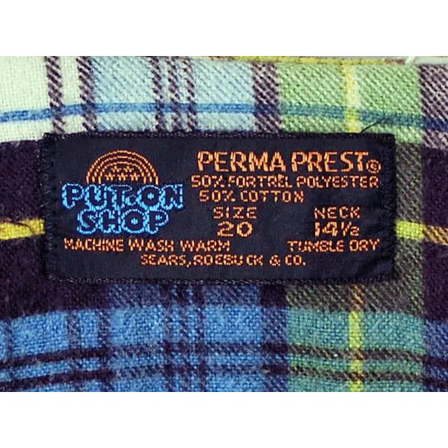 Vintage Mens Flannel Shirt w/Rib Knit Waistband 1970s Small