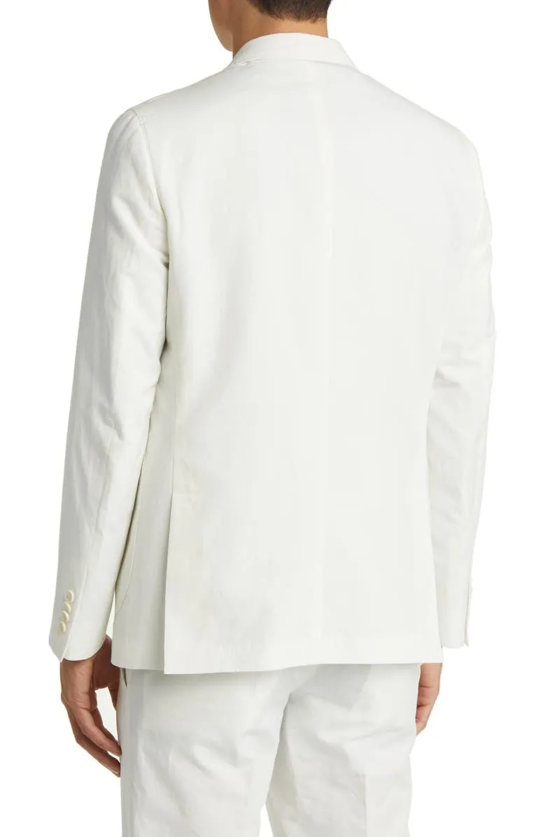 White 2 Piece Casual Double Button Linen Men's Suit (Blazer Pants)