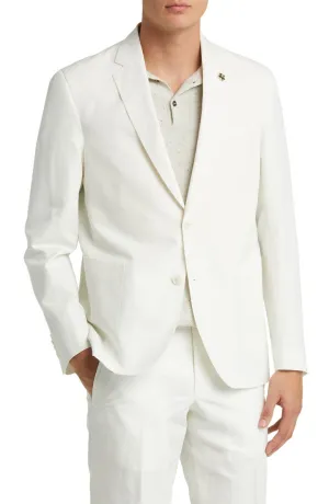 White 2 Piece Casual Double Button Linen Men's Suit (Blazer Pants)