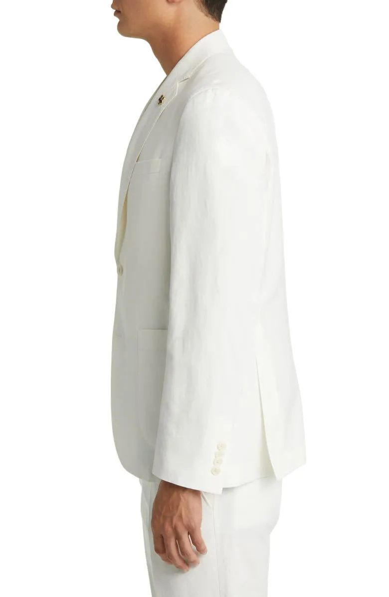 White 2 Piece Casual Double Button Linen Men's Suit (Blazer Pants)