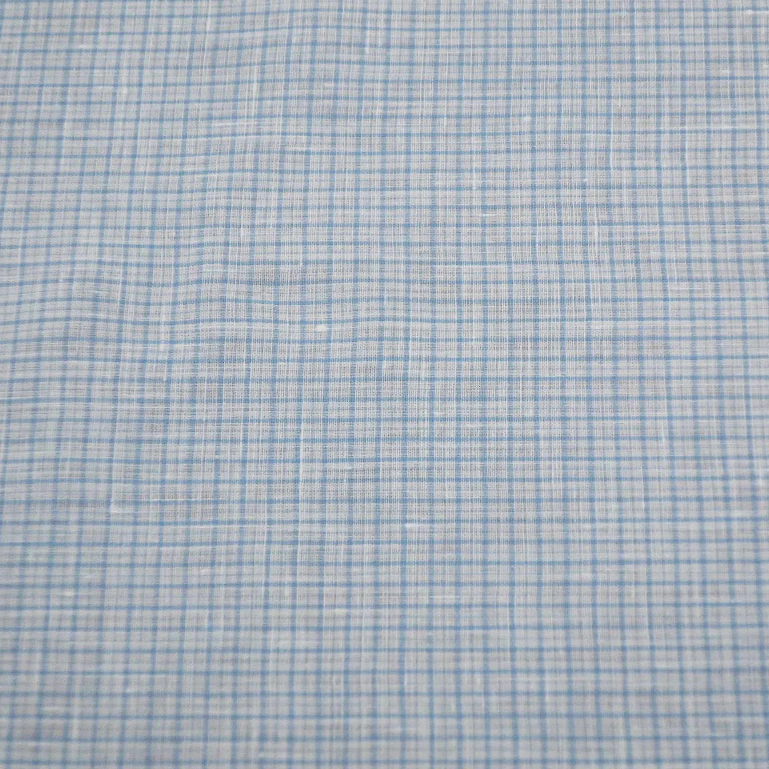 White with Light Blue Check Linneo Loro Piana Shirt Fabric
