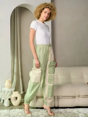 WOMEN'S ELASTIC WAIST POCKETS COLORBLOCK JOGGER PANTS