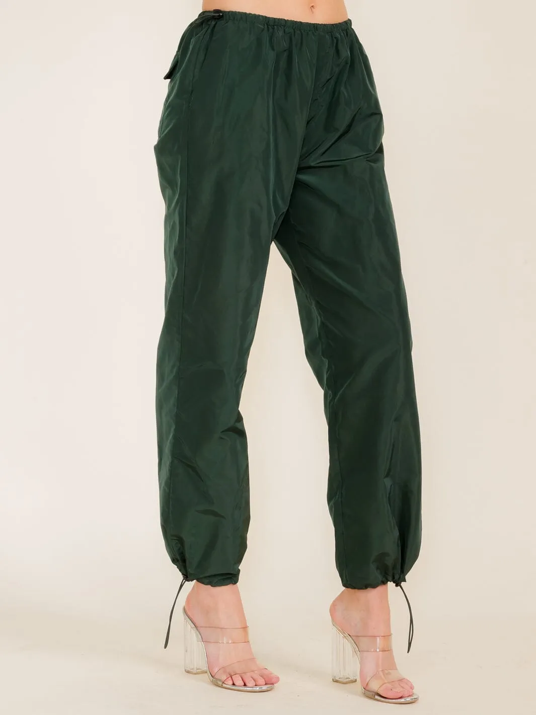 WOMEN'S ELASTIC WAIST POCKETS JOGGER PANTS