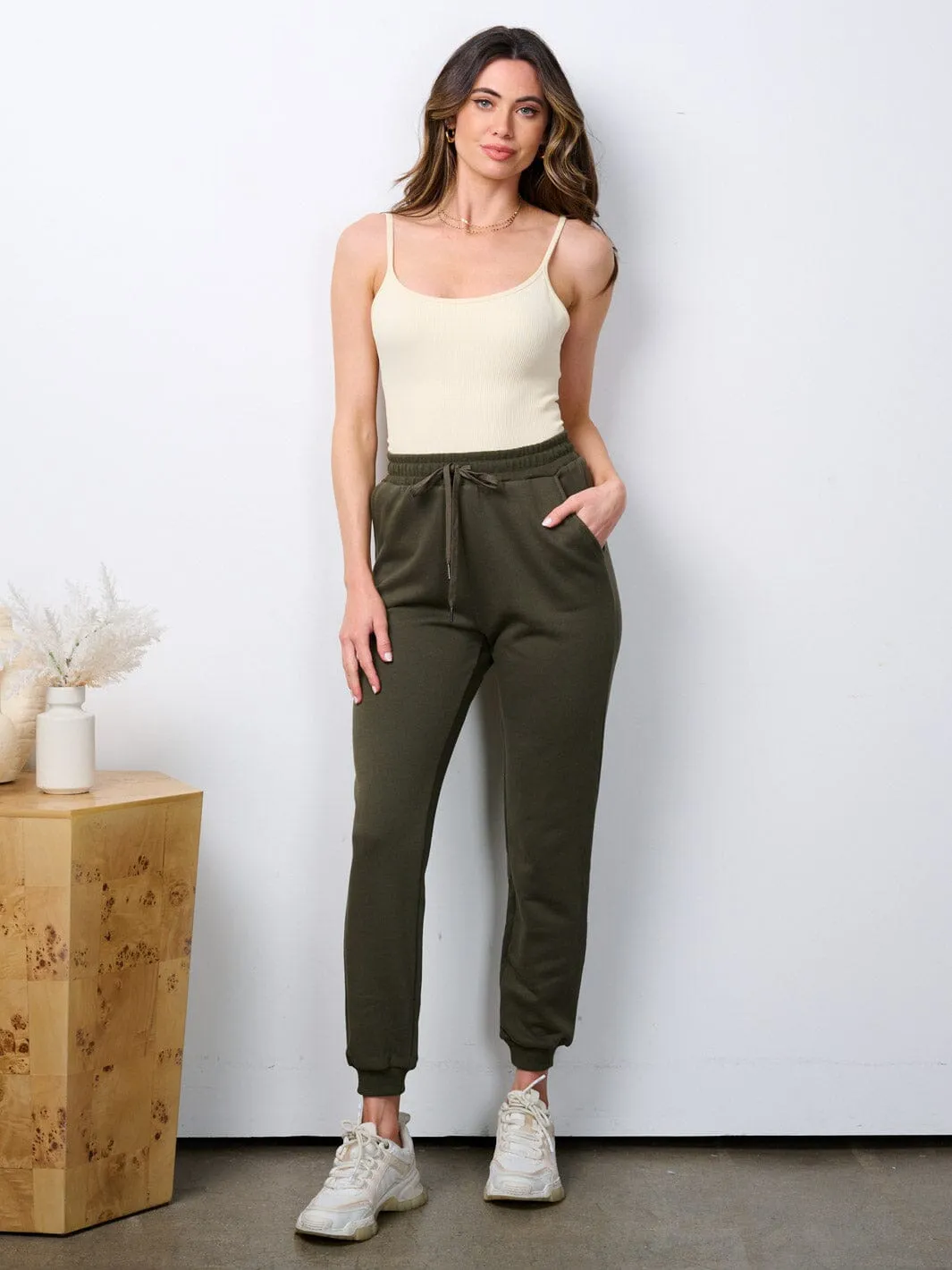 WOMEN'S ELASTIC WAIST POCKETS JOGGER PANTS