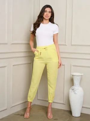 WOMEN'S ELASTIC WAIST SELF TIE POCKETS JOGGER PANTS